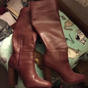 Burgundy studded over the knee boots